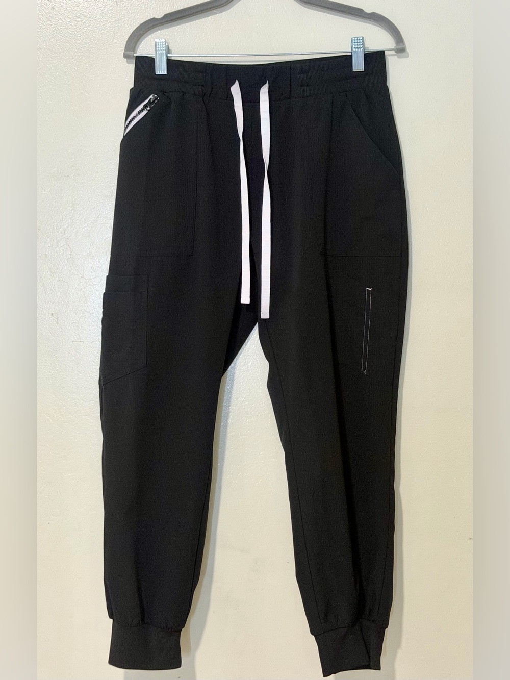 Men's Black Drawstring Joggers with White Contrast Tie